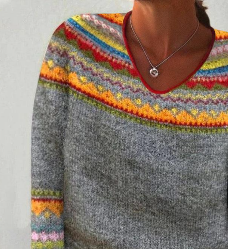 V-Neck Long Sleeve Knitted Sweater