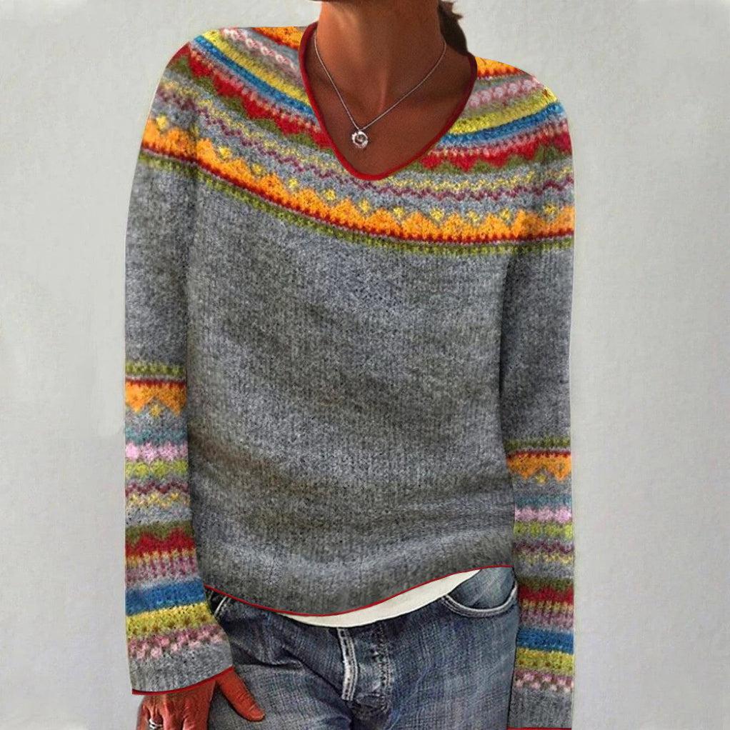 V-Neck Long Sleeve Knitted Sweater