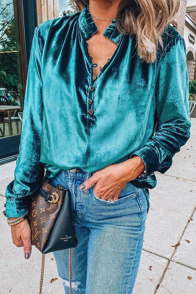 Velvet Button-Up Blouse