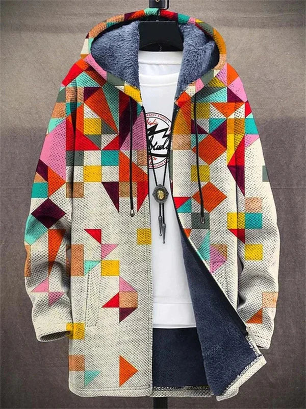 Geometric Print Hooded Jacket