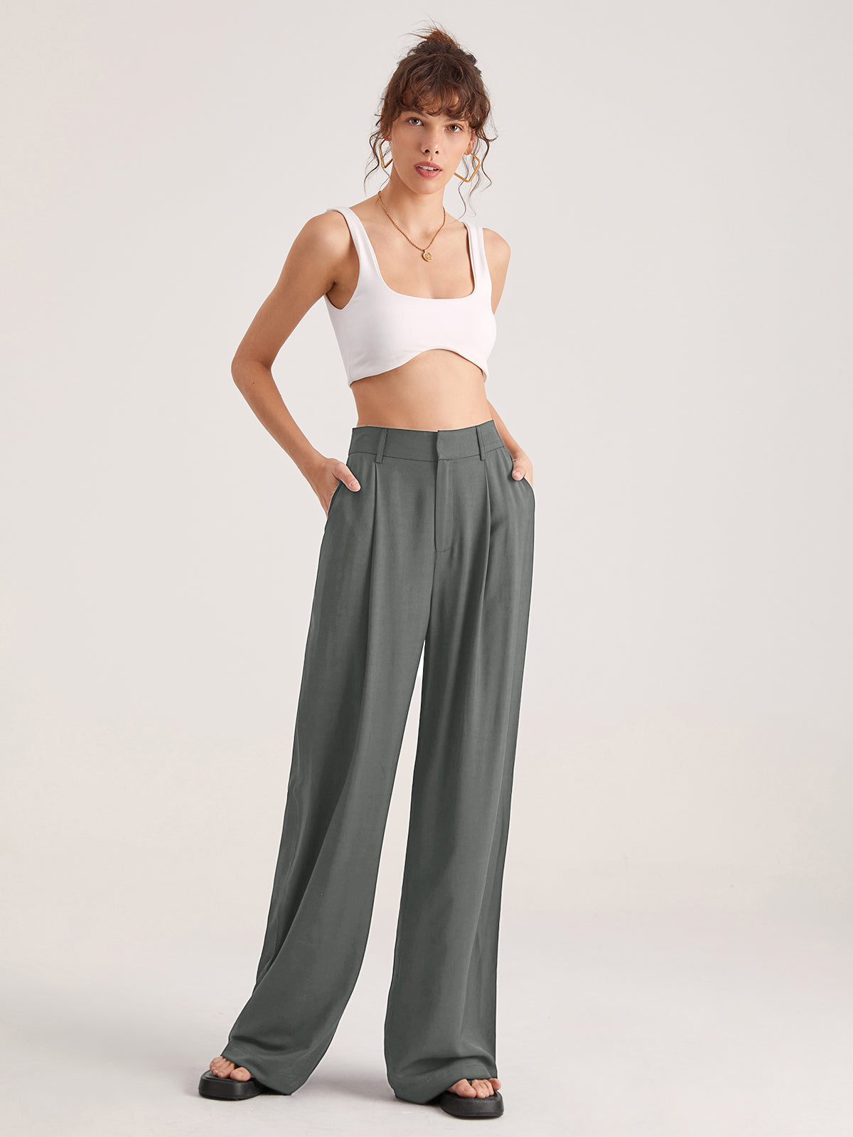 High-Waisted Wide-Leg Trousers