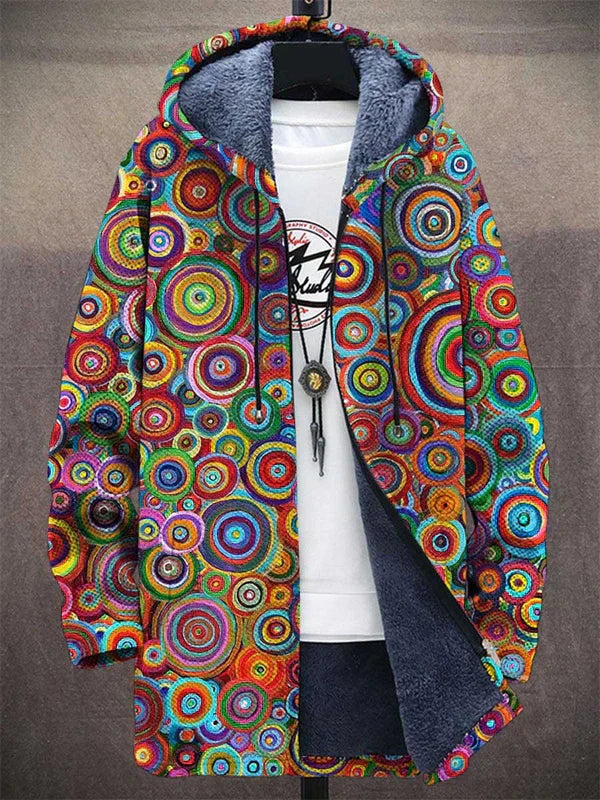 Bohemian Pattern Fleece-Lined Hooded Jacket