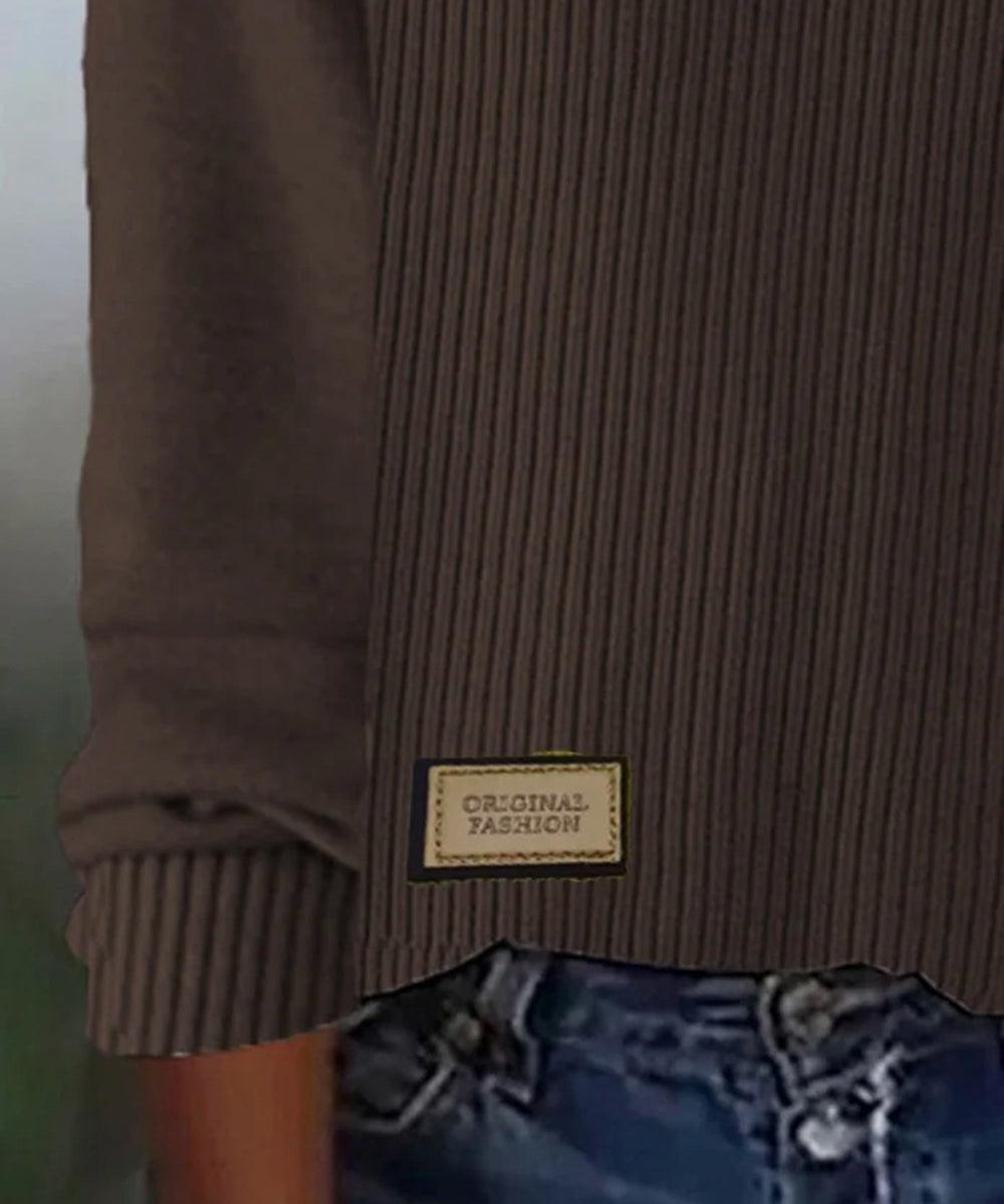 Casual Ribbed Knit Sweatshirt