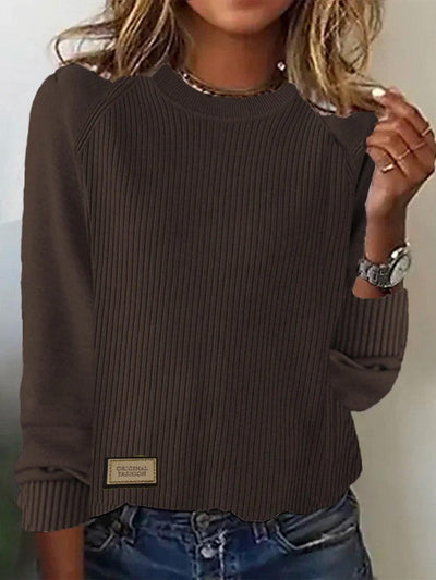 Casual Ribbed Knit Sweatshirt