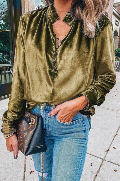 Velvet Button-Up Blouse