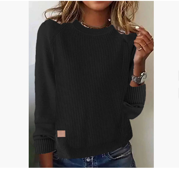 Casual Ribbed Knit Sweatshirt
