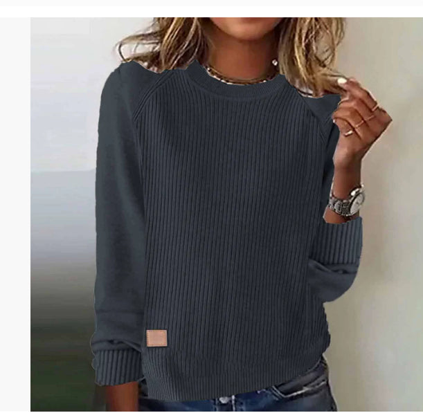 Casual Ribbed Knit Sweatshirt